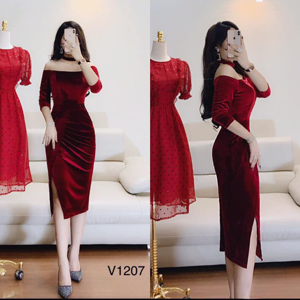 [ xả kho ] MiD Đầm đỏ nhung body V1207 Mie Design kèm ảnh thật