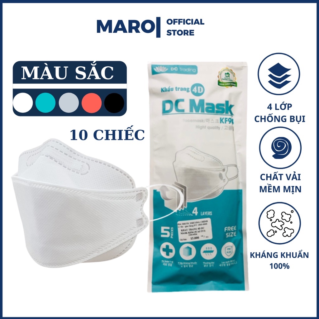 Khẩu trang 4d kf94 DC mask 4 lớp lọc bụi mịn, chống thấm nước, khẩu trang y tế 4 lớp- MARO STORE