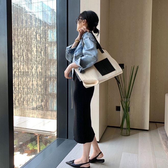 Đầm midi SUXI dệt kim cổ chữ V thời trang mùa hè cho nữ