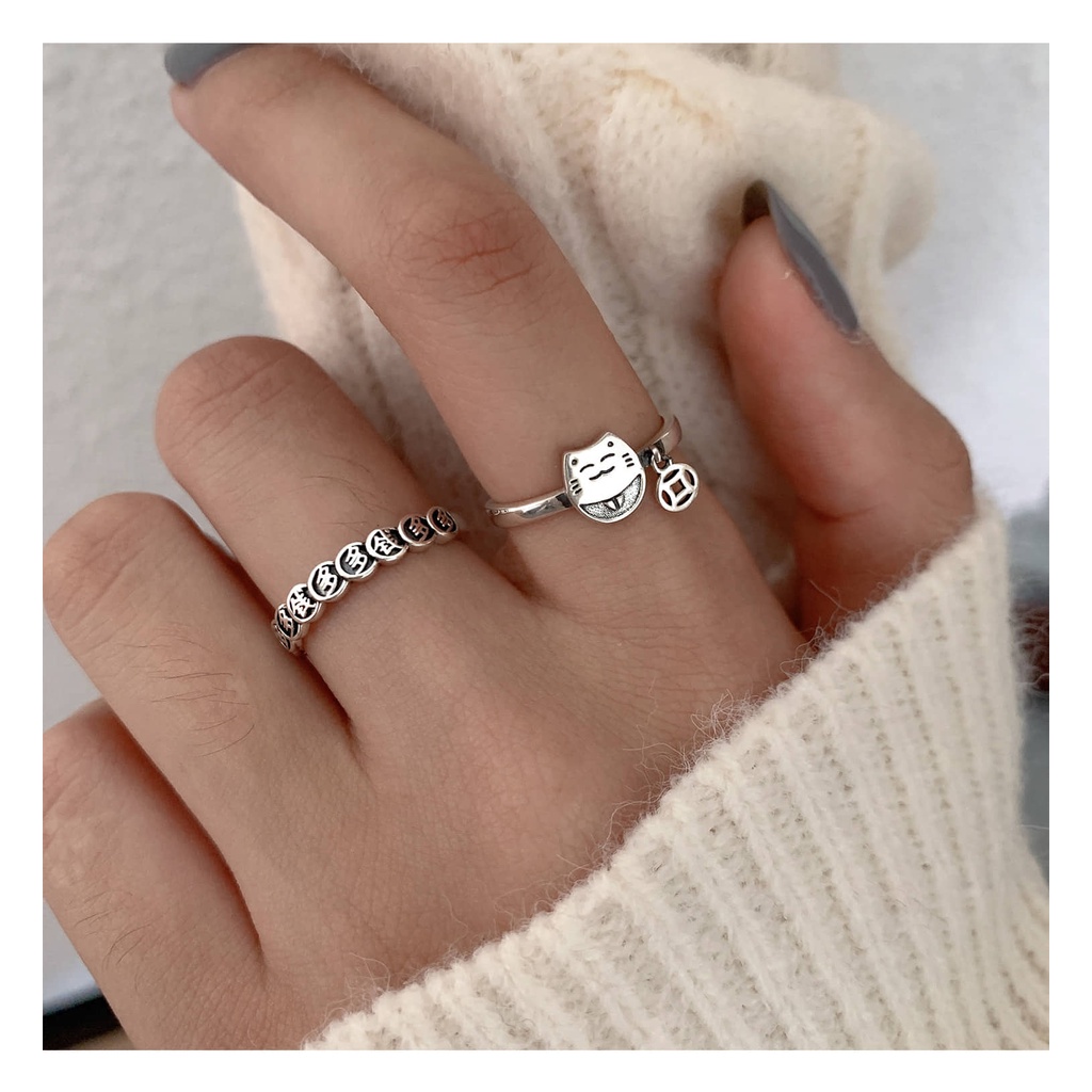 COMBO 2 NHẪN MÈO THẦN TÀI MAY MẮN - S925