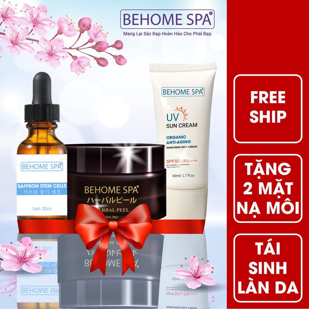 Combo tái tạo làn da trắng sáng, Peel da sinh học, Serum tế bào gốc, Kem chống nắng, Behomespa từ Nhật Bản.