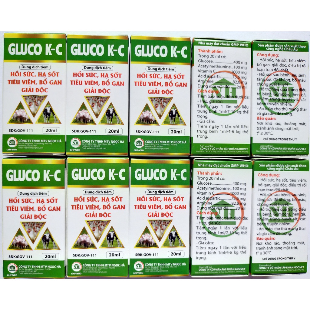 5 lọ Gluco KC 20ml Dùng tốt cho chó, mèo, gia súc, gia cầm, lợn, trâu, bò, ngựa