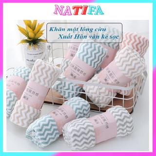 Khăn Mặt Lông Cừu Xuất Dư Hàn Quốc Vân Kẻ Sọc 003 không phai màu rụng lông [Hàng loại 1]⚜️FREESHIP⚜️