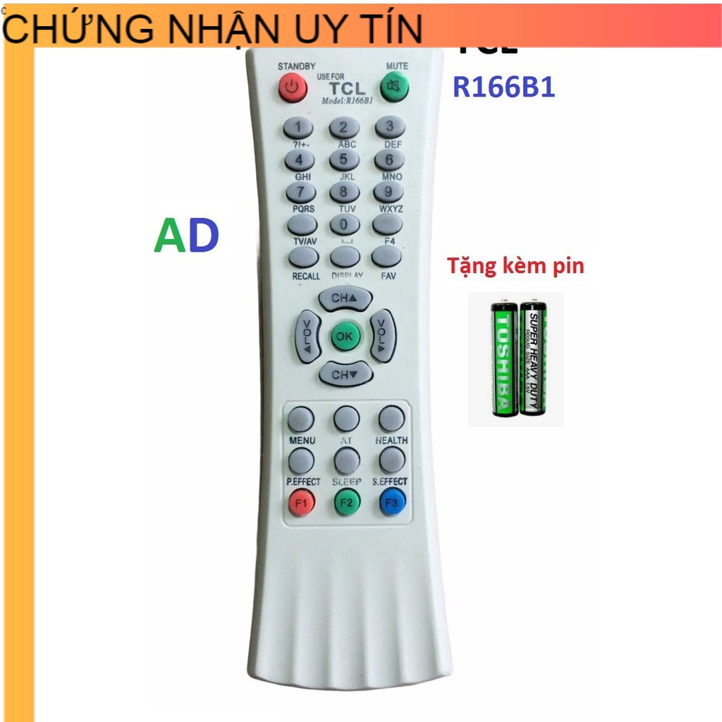 Remote Điều Khiển TiVi TCL model R166B1 dầy cong đời cũ-tặng kèm pin ,Remote Điều Khiển TiVi TCL CRT R166B1