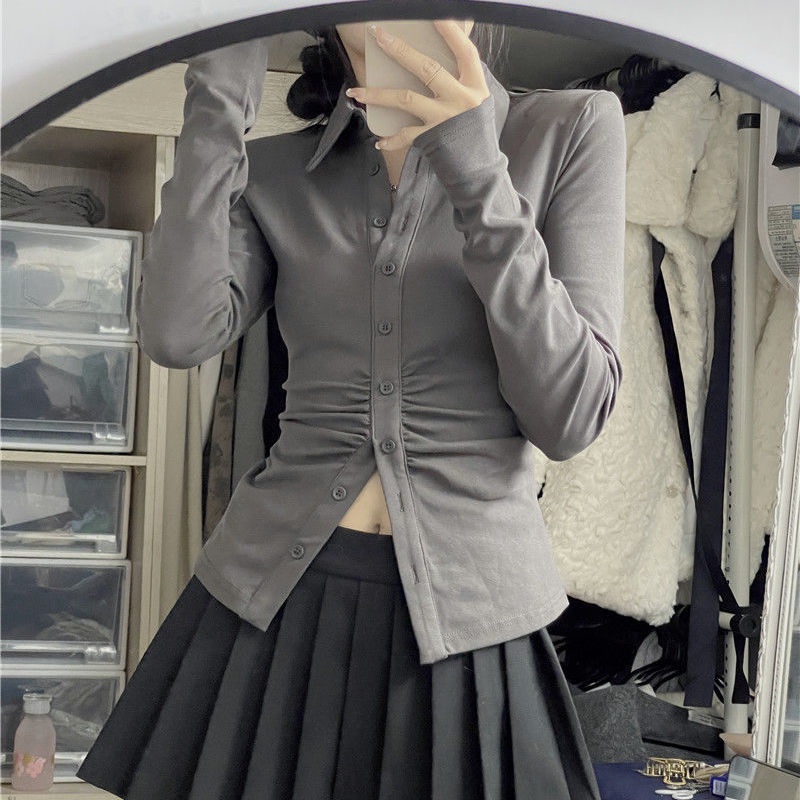 COZOK Áo Sơ Mi Dài Tay Ôm Eo Xinh Xắn Dễ Phối Đồ