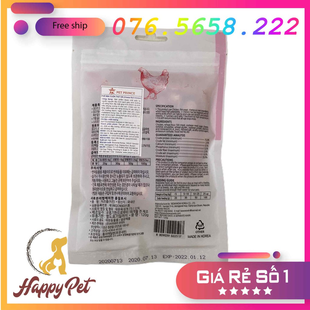 [ HSD 2022 ]  [ ẢNH THẬT ] PHÔ MAI CUỘN THỊT GÀ CHO CHÓ BOWWOW