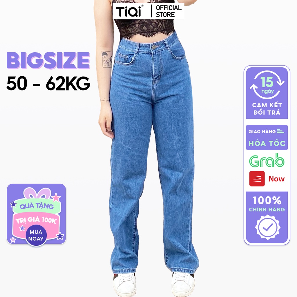 Quần baggy và ống rộng nữ big size vải jean cotton cao cấp lưng cao TiQi Jeans