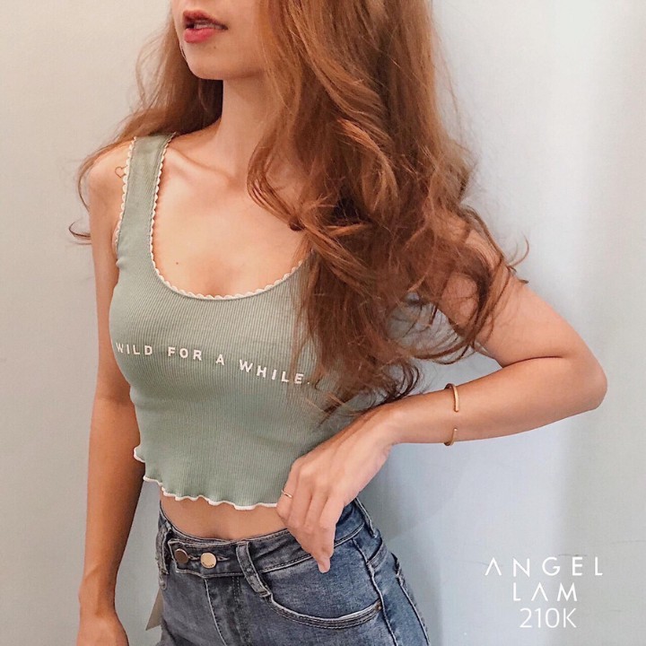 Áo Ba Lỗ Thun Gân Croptop Viền Ren In Chữ Cực Xinh - Hàng có sẵn | BigBuy360 - bigbuy360.vn