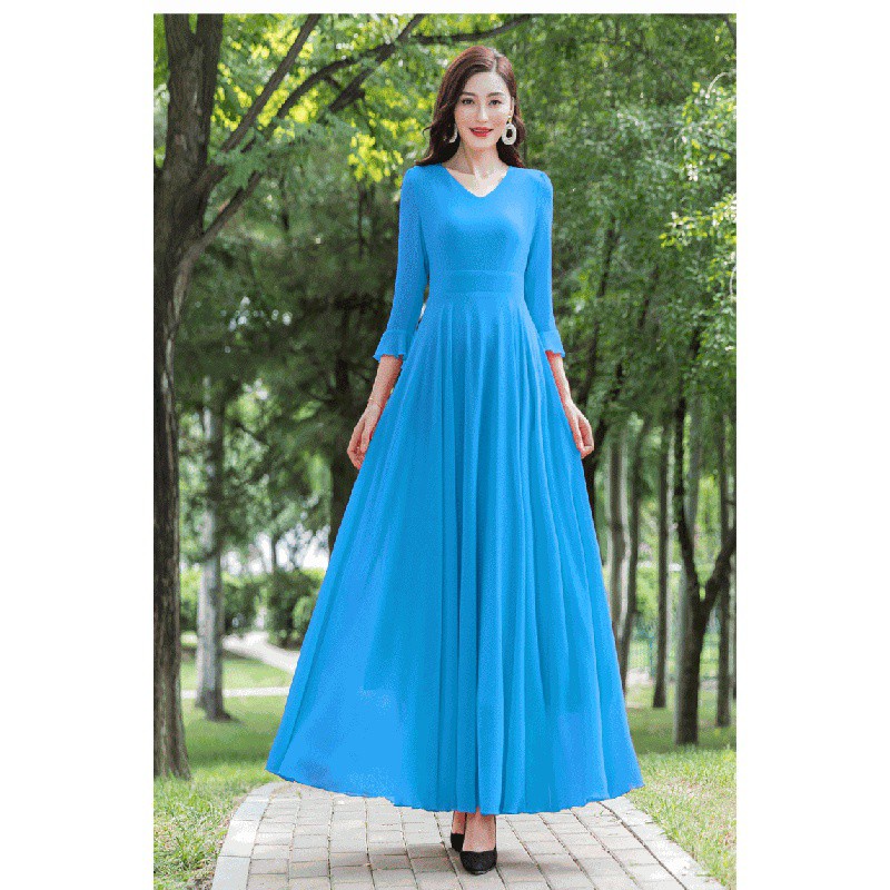 2021Summer New Chiffon Large Swing Dress Women's Elegant Slim-Fit Super Long Dress Seaside Holiday Beach Dress