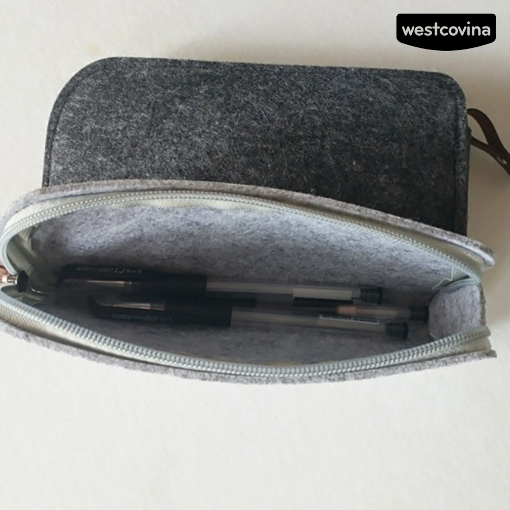 Túi Đựng Bút / Đồ Trang Điểm Bằng Vải Nỉ Có Khóa Kéo Đơn Giản