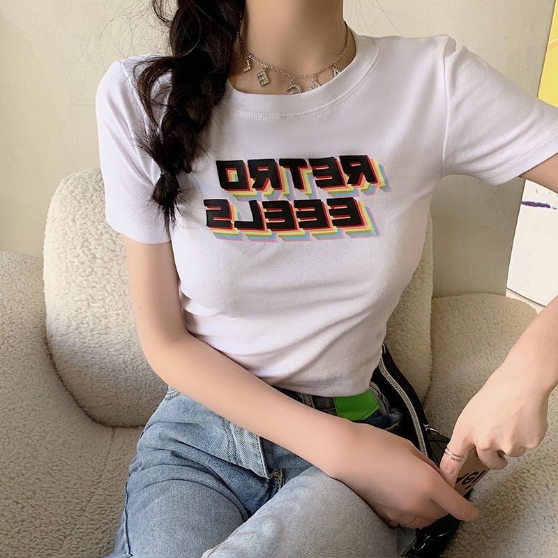 Áo thun ZHELIHANGFEI ngắn tay dáng ôm in họa tiết cá tính quyến rũ