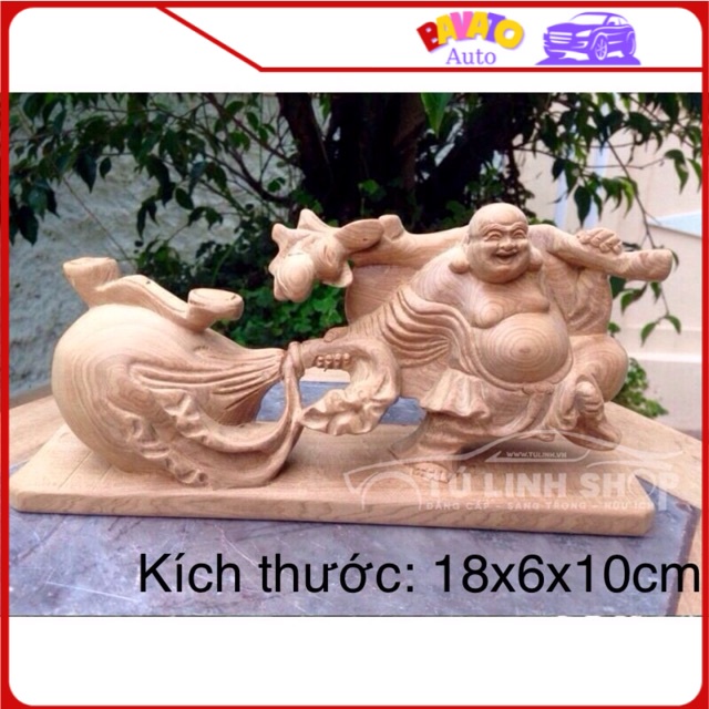 Tượng gỗ - Di Lặc kéo bao tiền [BAVATO SHOP]