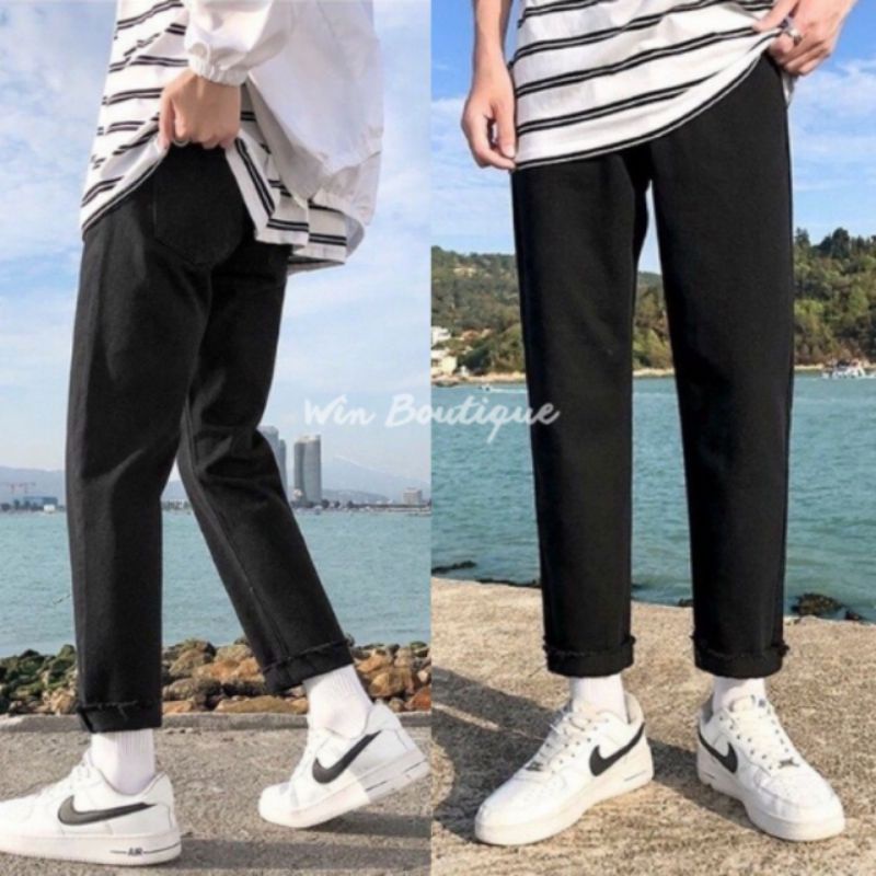 Quần vải jean bò baggy nam nữ quần jean bò baggy nam quan bo den  :  màu Đen - Mã 02 Win Boutique | BigBuy360 - bigbuy360.vn