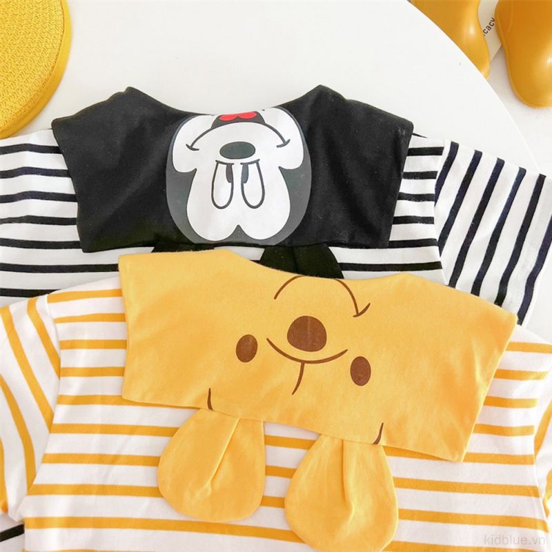 Áo Liền Quần Tam Giác Cổ Thủy Thủ Họa Tiết Hoạt Hình Kẻ Sọc Màu Tương Phản Cho Bé