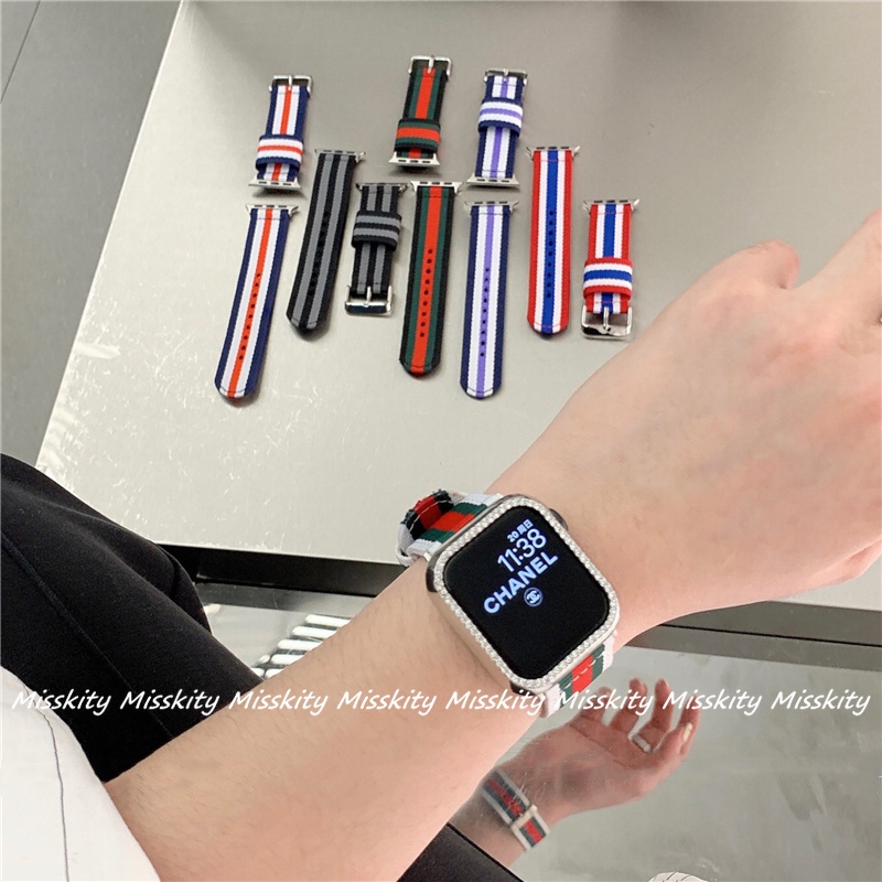 Dây Đeo Bằng Vải Dù Canvas Cho Đồng Hồ Thông Minh Apple Watch Series 7 6 SE 5 4 3 2 1 41mm 45mm 40mm 44mm 42mm