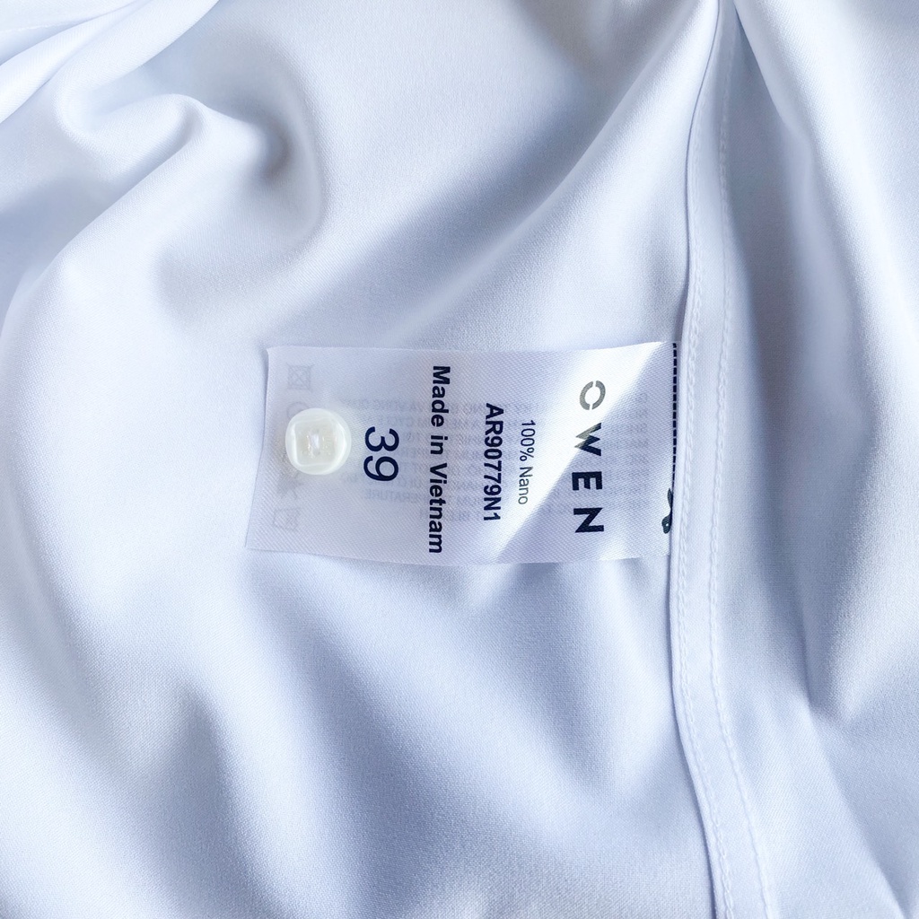 OWEN - Áo sơ mi trắng ngắn tay Owen 100% Nano chống nhăn - Áo sơ mi ngắn tay màu trắng trơn