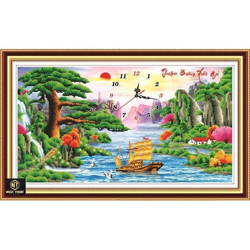 Tranh đính đá đồng hồ thuận bườm xuôi gió , KT: 85x50 cm