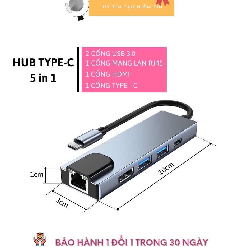 Bộ Adapter cáp chuyển Type-C sang HDMI 4k/USB/TypeC 5 trong 1 cho laptop táo,tablet táo dùng trong trình chiếu