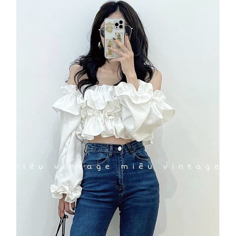 Áo trễ vai bánh bèo tiểu thư croptop chất đũi lụa mềm mại sang chảnh A646 SUTANO