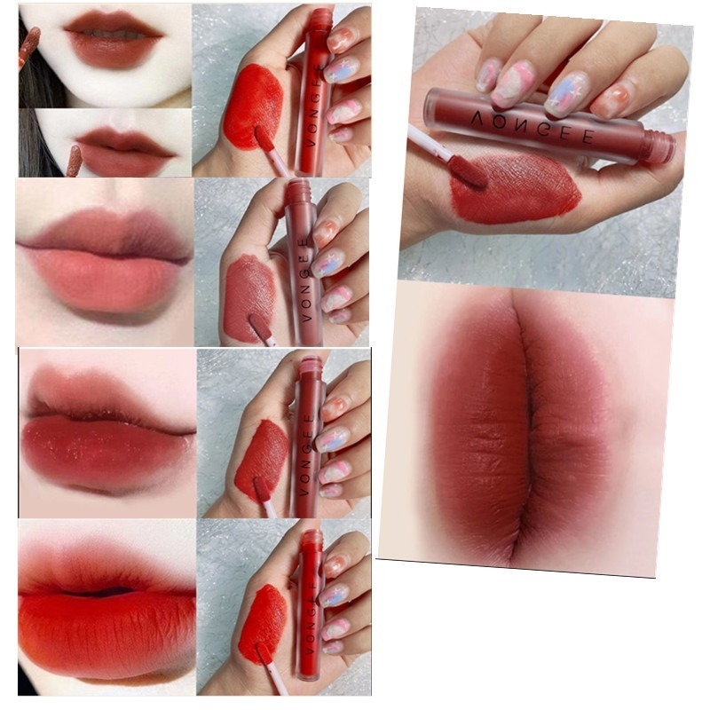 Bộ 5 son kem lì trang điểm VONGEE không dính ly không phai màu thiết kế đáng yêu dùng được cho mẹ bầu