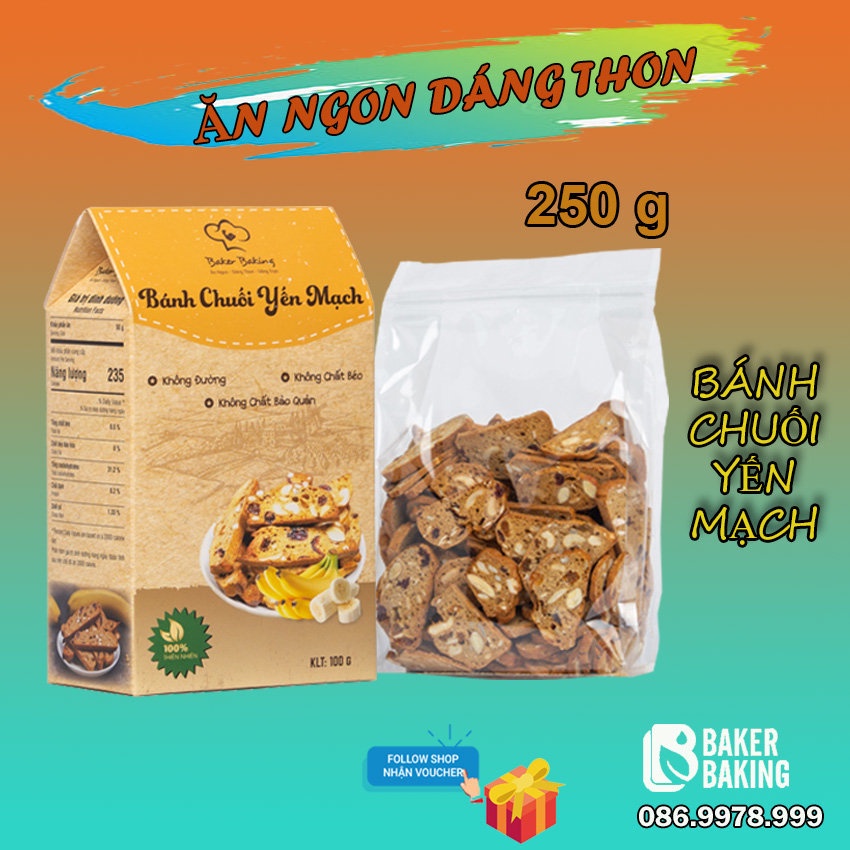 Bánh ăn kiêng giảm cân, Bánh biscotti chuối yến mạch, không đường,không chất béo, không chất bảo quản,  KL:250g