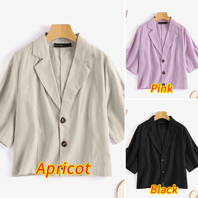 Áo khoác blazer Zanzea ngắn tay không túi phong cách Hàn Quốc thời trang dành cho nữ