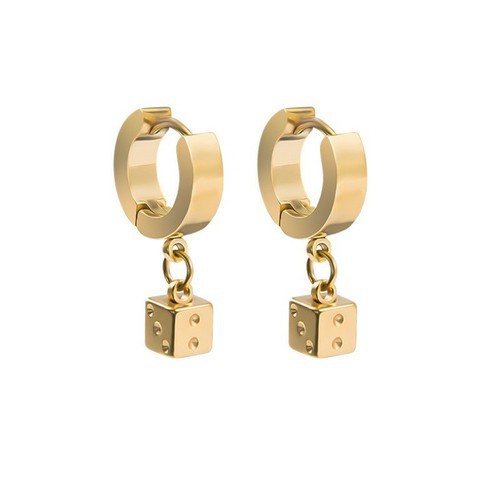 Bông Tai Nam Tòn Ten Cục Xúc Xắc Titan Ko Rỉ TT 2337