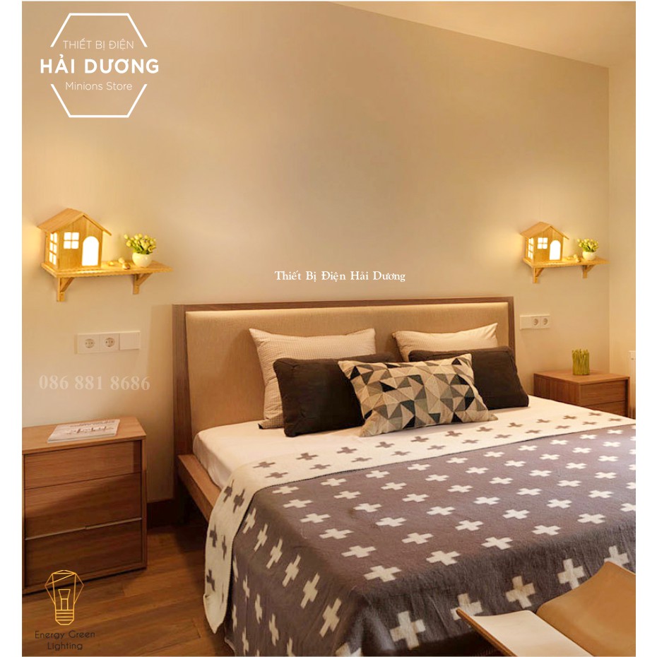 Đèn Tường Kệ Gỗ Hình Ngôi Nhà DT-B0042 Kiểu Dáng Hiện Đại - Trang Trí Căn Phòng - Energy Green Lighting - Có Video