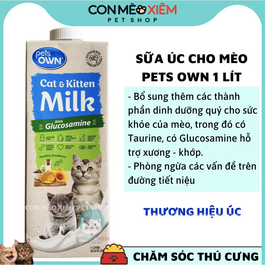 Sữa úc chó mèo Pets own 1L sữa bò dễ tiêu hoá, dinh dưỡng cún mèo lớn bầu con Con Mèo Xiêm