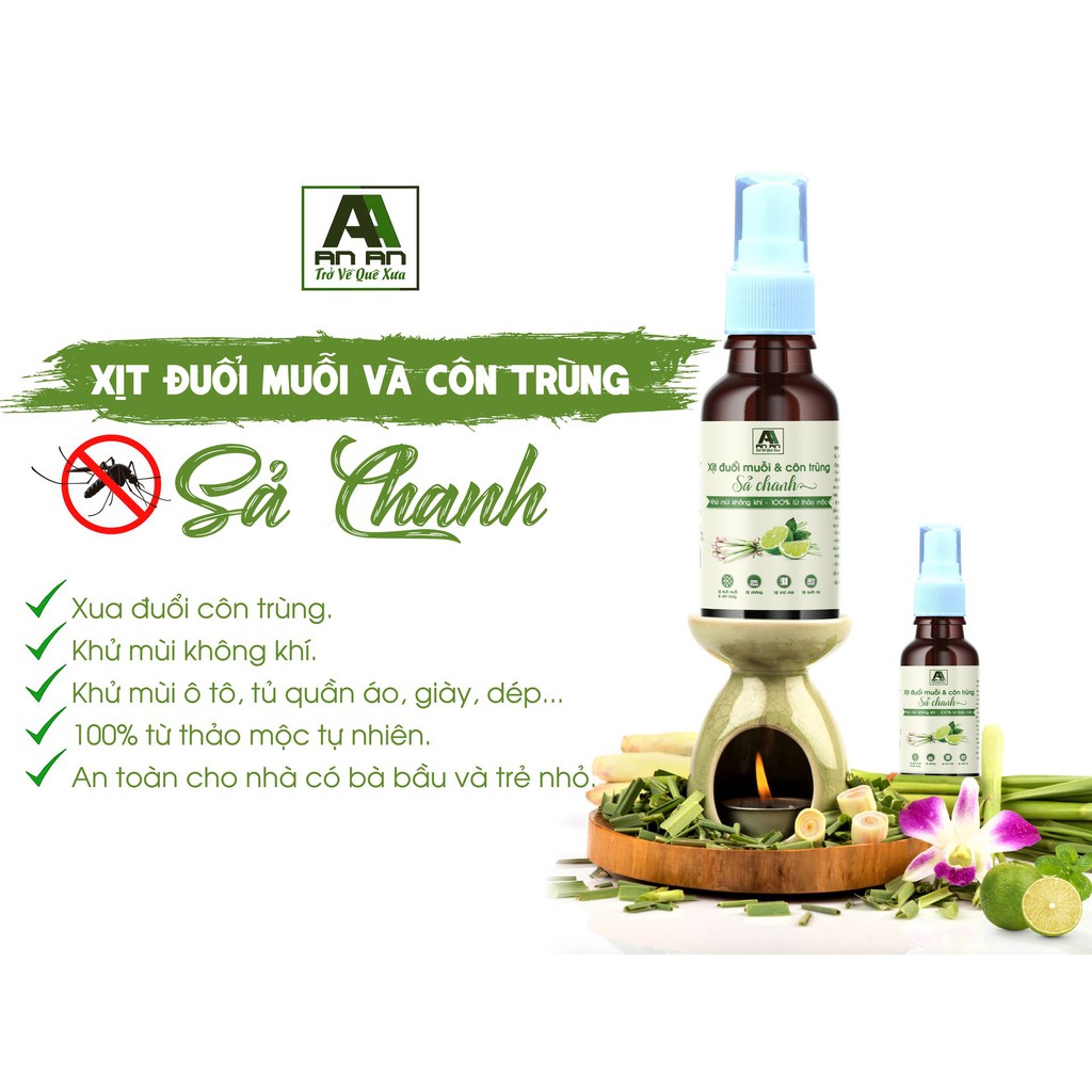 Xịt Tinh Dầu Đuổi Muỗi & Côn Trùng Tinh Chất Sả Chanh 50 ml An An.