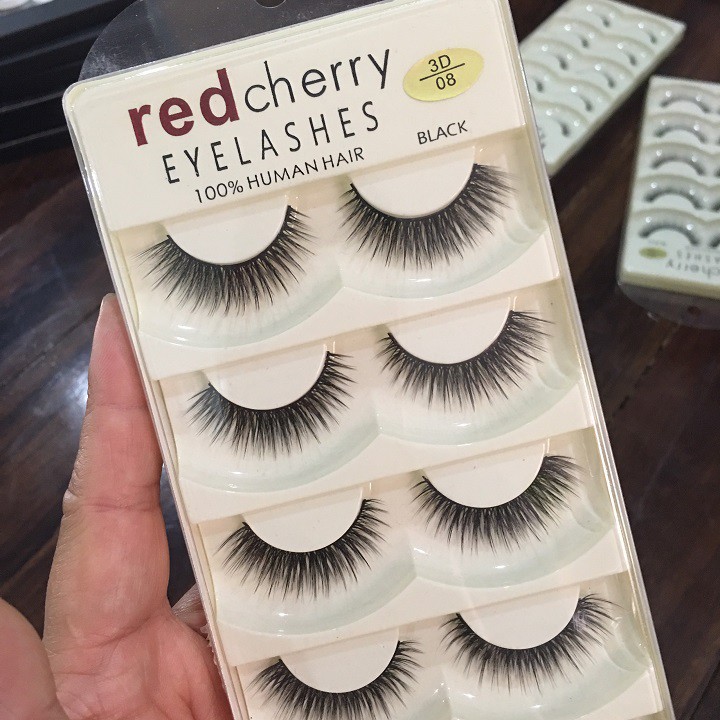 HỘP 5 CẶP MI GIẢ RED CHERRY EYE LASHES 100% HUMAN HAIR BLACK