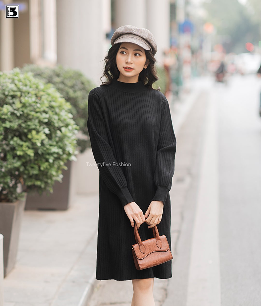 Váy len suông tay bồng, cổ lỡ, chất siêu đanh mịn Twentyfive 3609