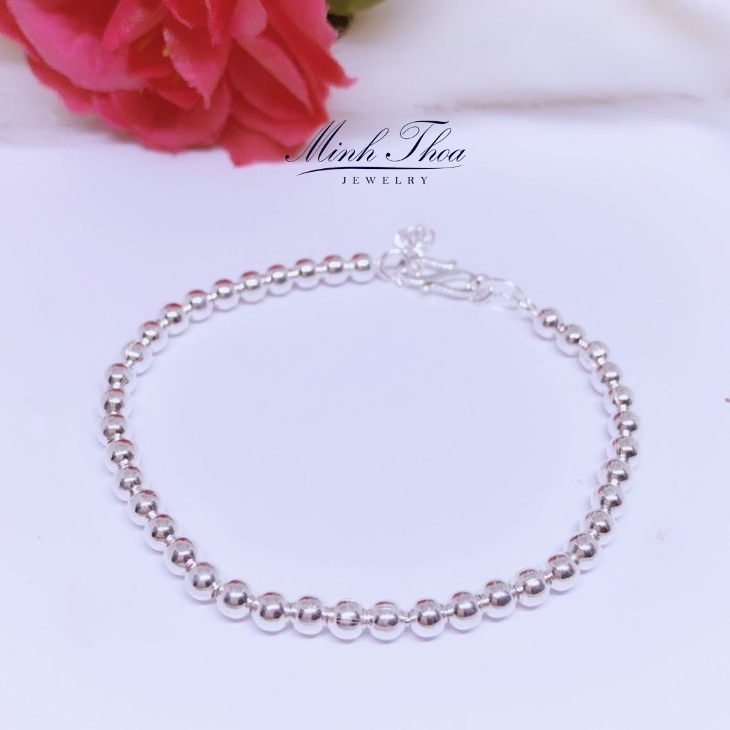 Lắc tay, vòng bi bạc tròn trơn, trang sức bạc nguyên chất cho mẹ và bé Minh Thoa JEWELRY