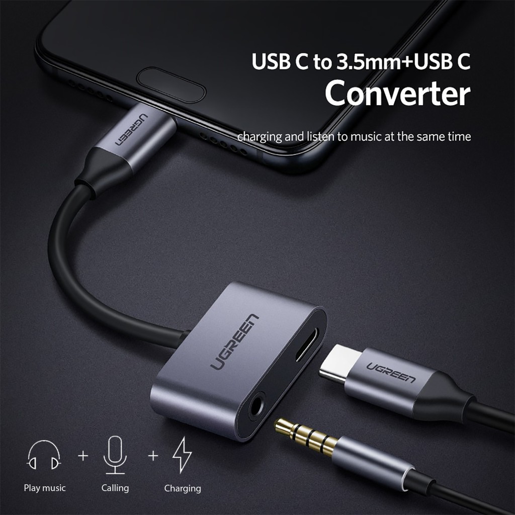 Cáp USB Type C ra Audio 3.5mm & USB C Sạc Cao Cấp UGREEN 50596 - Hàng Chính Hãng