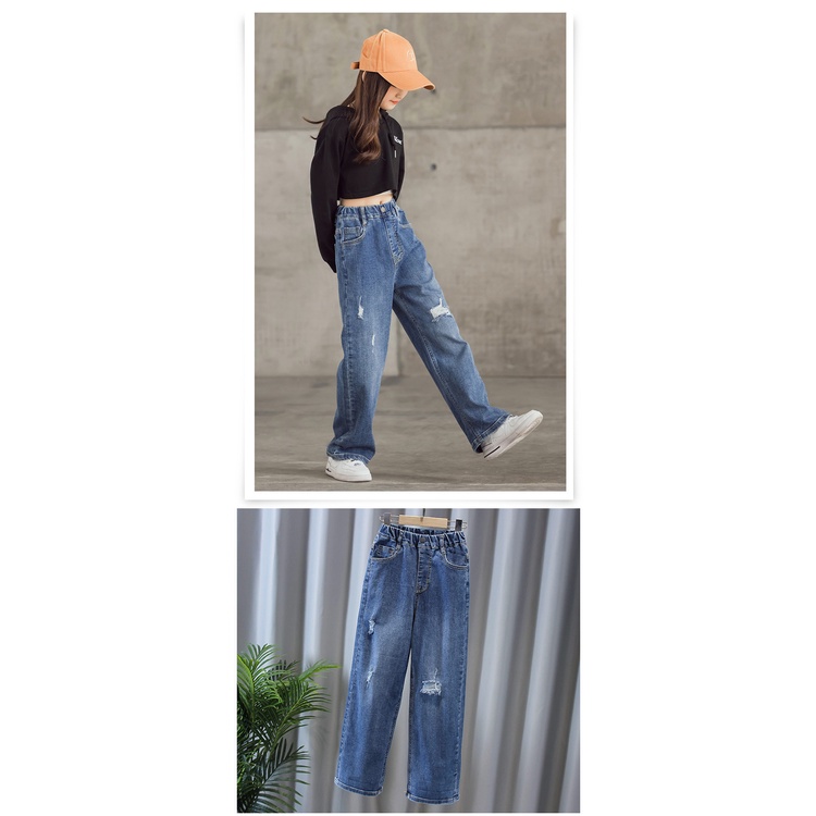 Quần jean IQ ANGEL ống rộng phong cách phương Tây thời trang xuân thu cho bé gái