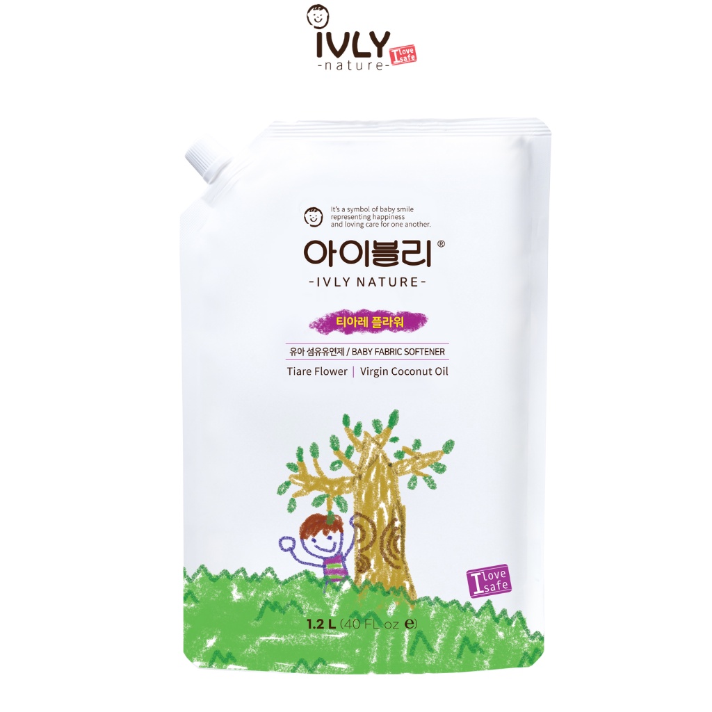 Combo nước giặt và nước xả vải em bé IVLY NATURE hương hoa Tiare và tinh dầu dừa dung tích 1200ml