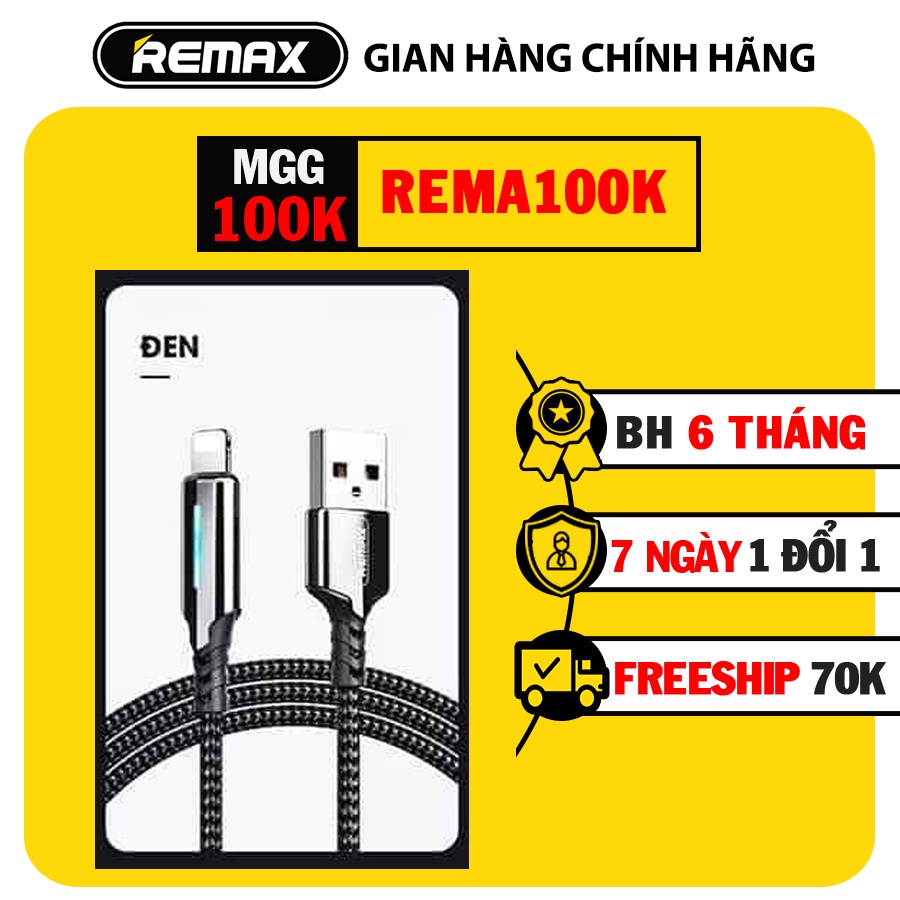 Cáp sạc tự ngắt chống đứt Lightning & Type-C Remax RC-123 hàng chính hãng bảo hành 6 tháng