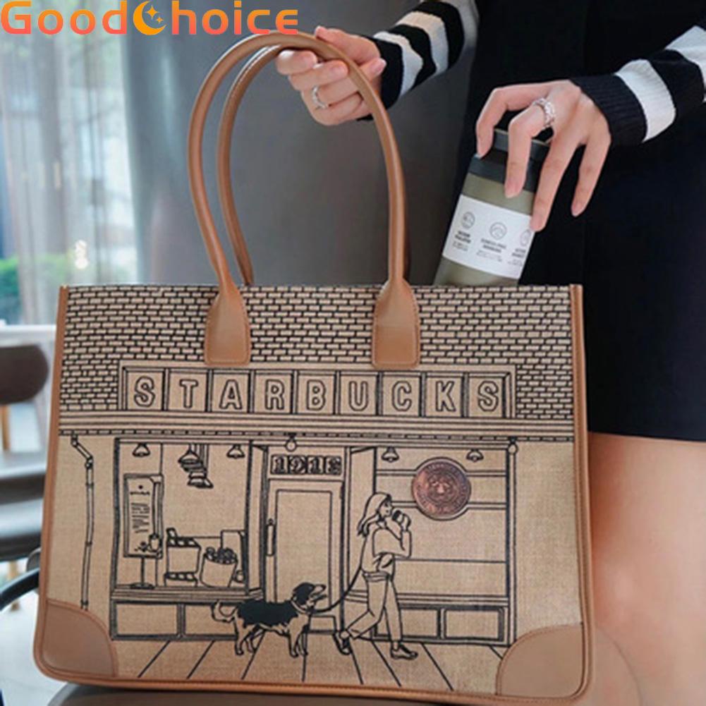 STARBUCKS Túi Tote Canvas Dung Tích Lớn In Hình Starbuck Kỉ Niệm 50 Năm