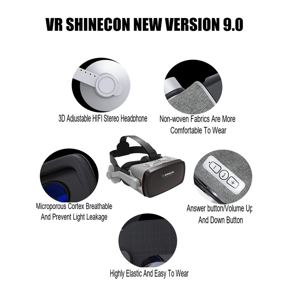 KÍNH THỰC TẾ ẢO BLUETOOTH HỖ TRỢ MÀN HÌNH 6.5INCH CÓ TAI NGHE VR SHINECON G07E/K0