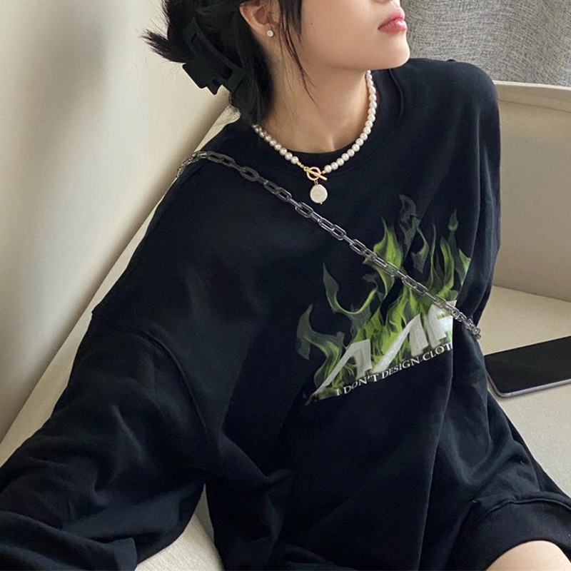 Áo thun ZHELIHANGFEI tay dài dáng rộng kiểu Mỹ cá tính