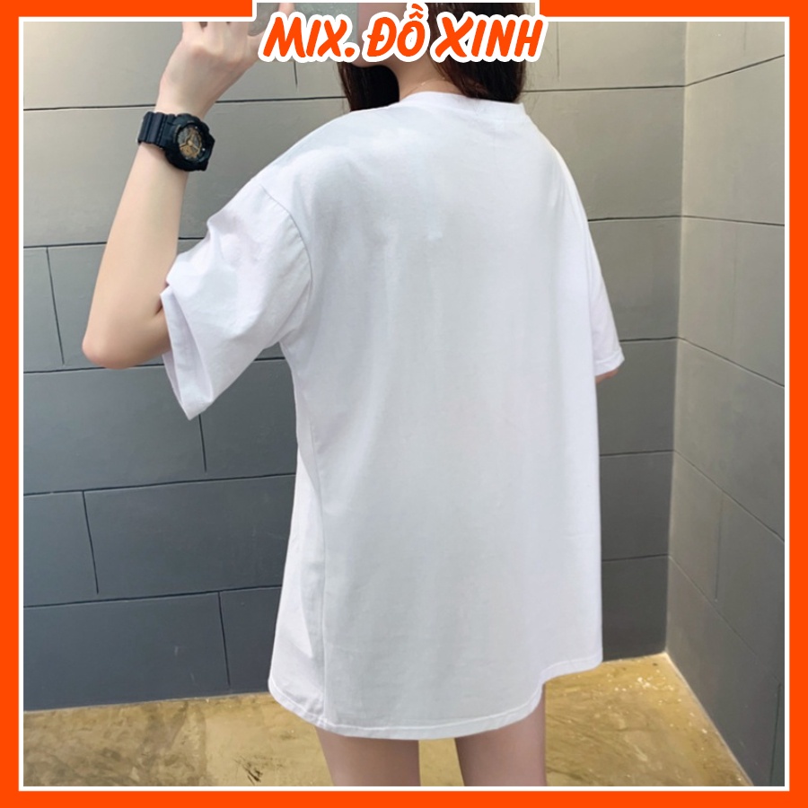Áo thun form rộng áo phông tay lỡ Thu Hà chất liệu thoáng mát in hình Chuột Mickey Mouse