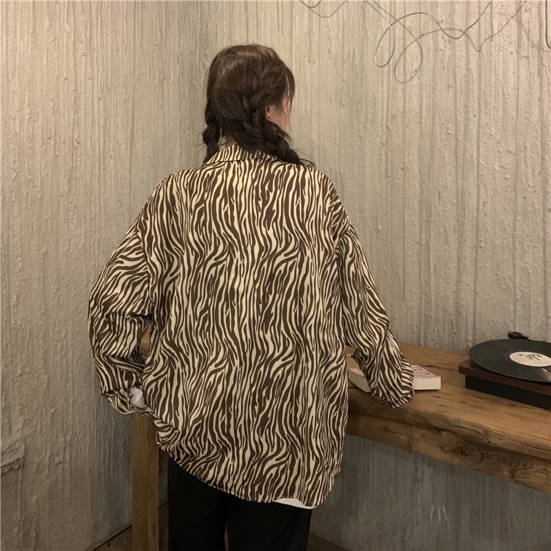 Áo sơ mi SUXI tay dài họa tiết ngựa vằn thời trang hàn quốc cho nữ