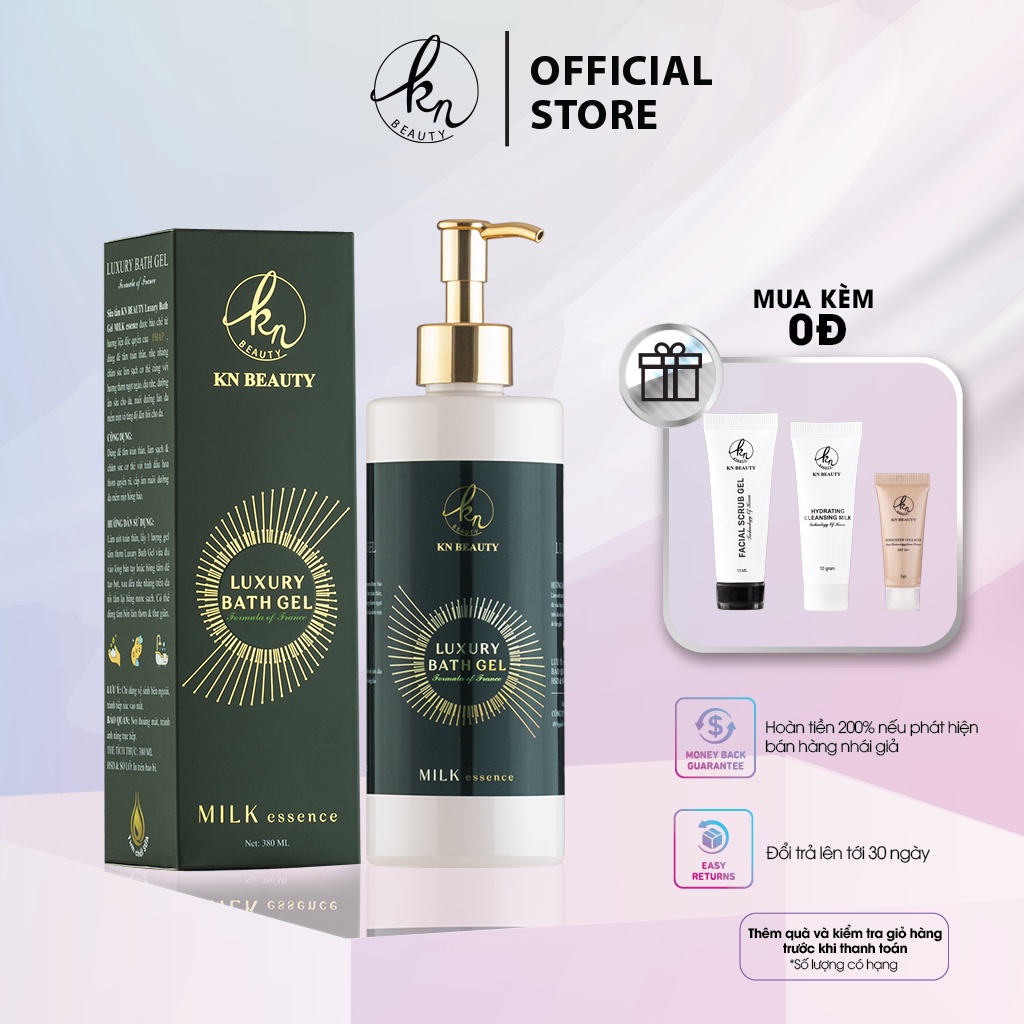 Sữa tắm tinh chất Sữa &amp; Dầu Ô liu KN Beauty – Luxury Bath Gel MILK essence 380ml tặng quà mini