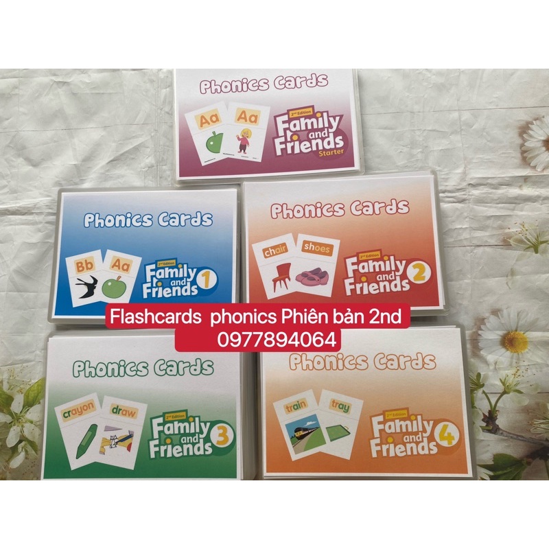 Thẻ Phonics Family and Friends phiên bản 2nd đủ Level Stater -1-2-3-4 ép plastics