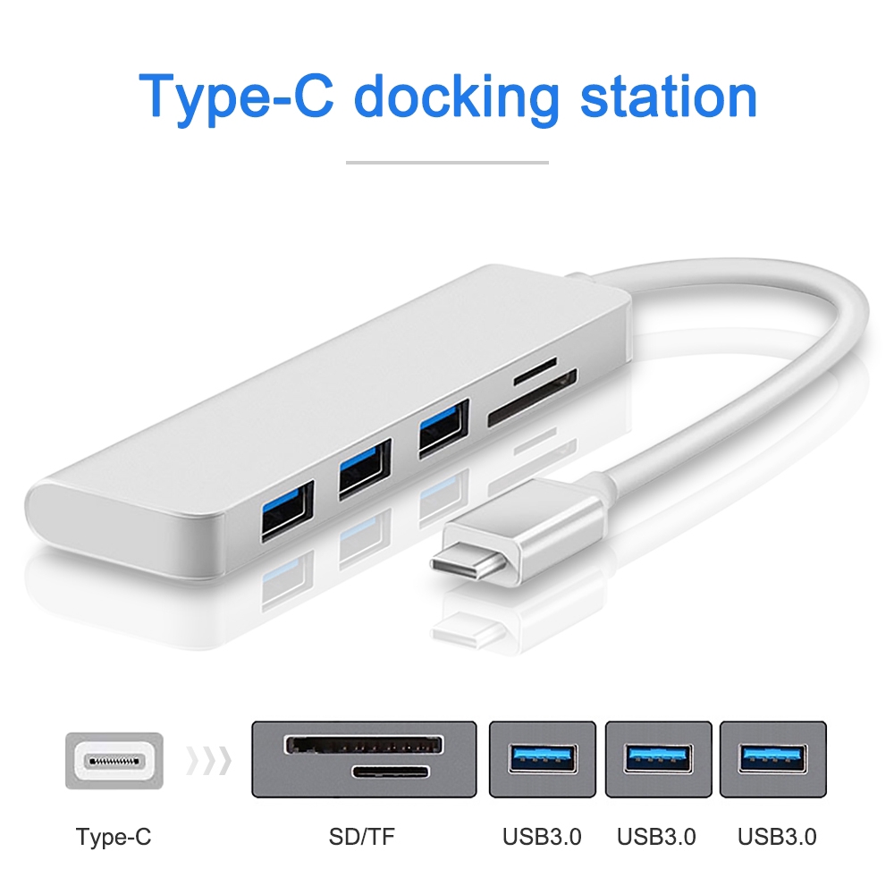 Bộ chia chuyển đổi USB Type-C sang Hub Type-C kiêm đầu đọc thẻ nhớ TF/SD đa năng 5 trong 1 cho MacBook Pro Air