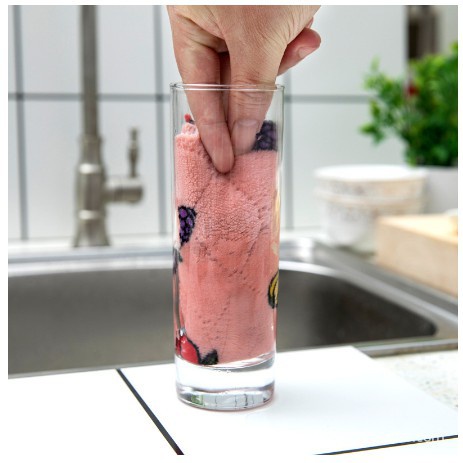 Set 10 Khăn Lau 2 Mặt Họa Tiết Hoa Quả 25x25cm Siêu Thấm Hút Nước - Khăn Lau Lông Cừu San Hô Siêu Thấm