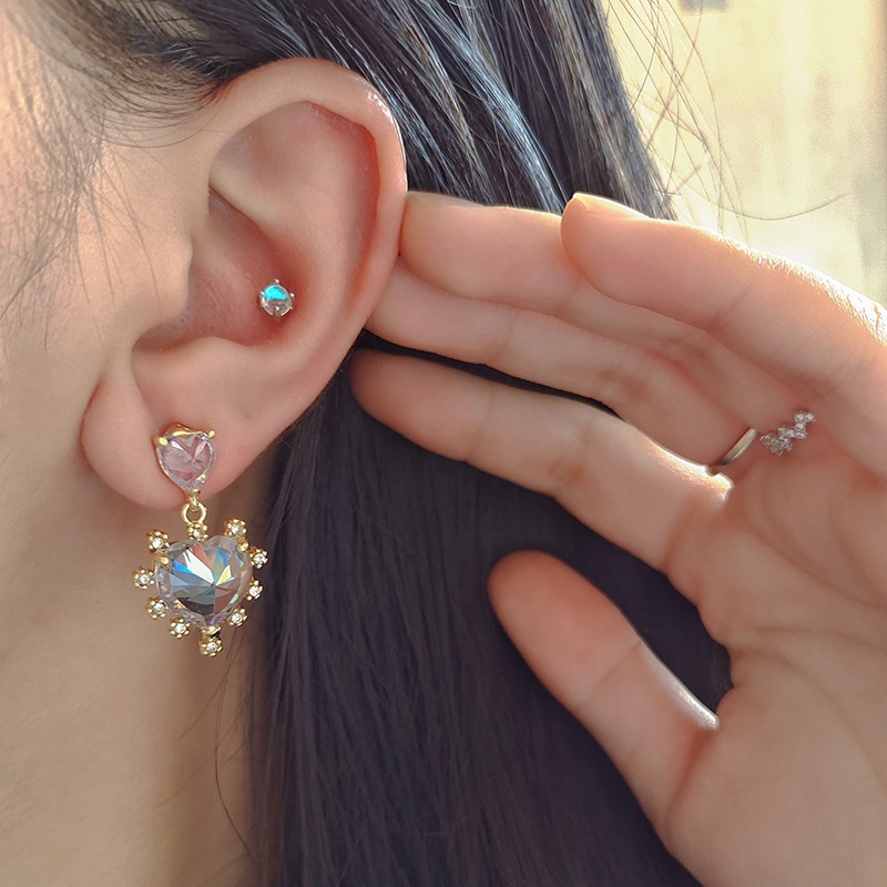 Bông Tai Mạ Bạc Hình Tròn Mặt Trái Tim Phong Cách Ngọt Ngào Thời Trang 2022