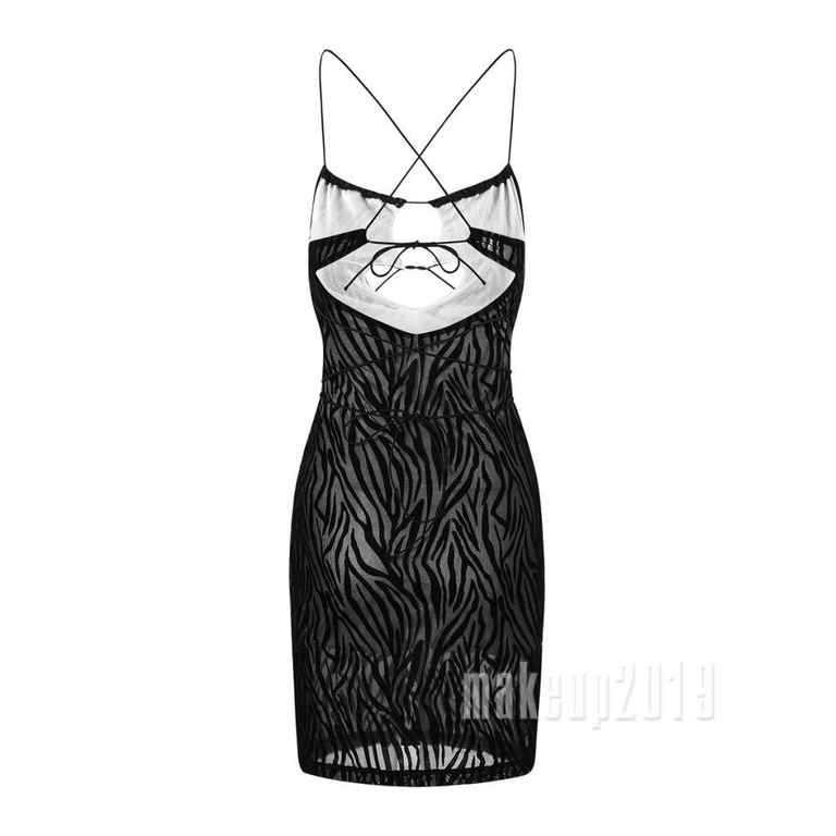Mu♫-Women´s Sexy Dress Printed Pattern Hollow-Out Spaghetti Strap Mini Bodycon Dress