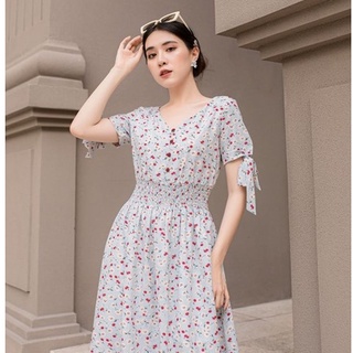 Lahoa đầm hoa nhún eo thanh tử - đầm hoa nhẹ nhàng