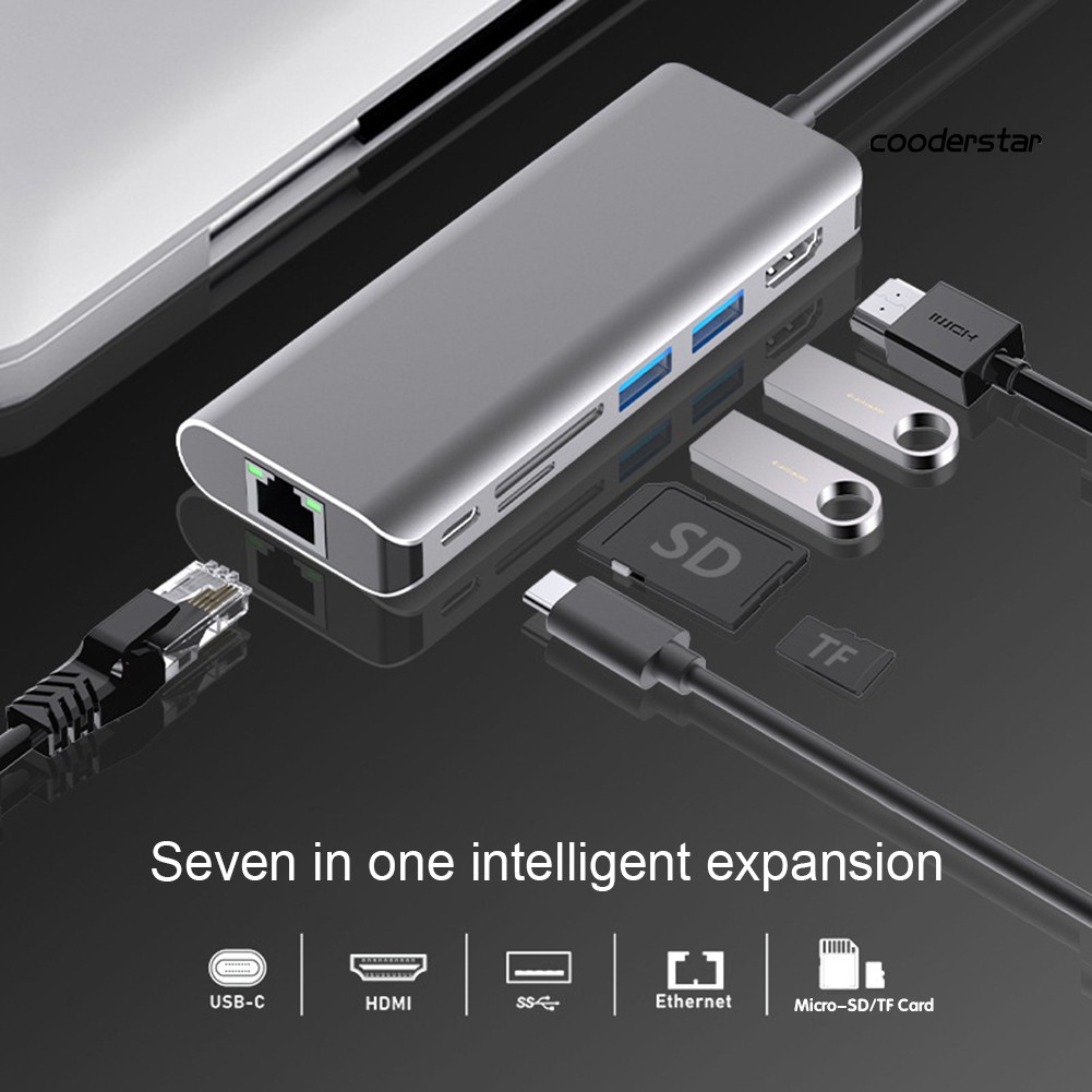 Đế Sạc Nhanh 7 Trong 1 Type-C Sang Hdmi / Usb 3.0 Hub / Rj45 / Pd / Micro-Sd / Tf